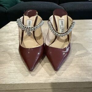 Jimmy Choo Maroon Heels with Sparkling Crystals